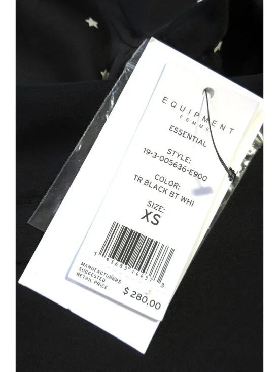 NWT Equipment Essential in Black White Star Print Satin Button Down Shirt XS - Picture 7 of 9